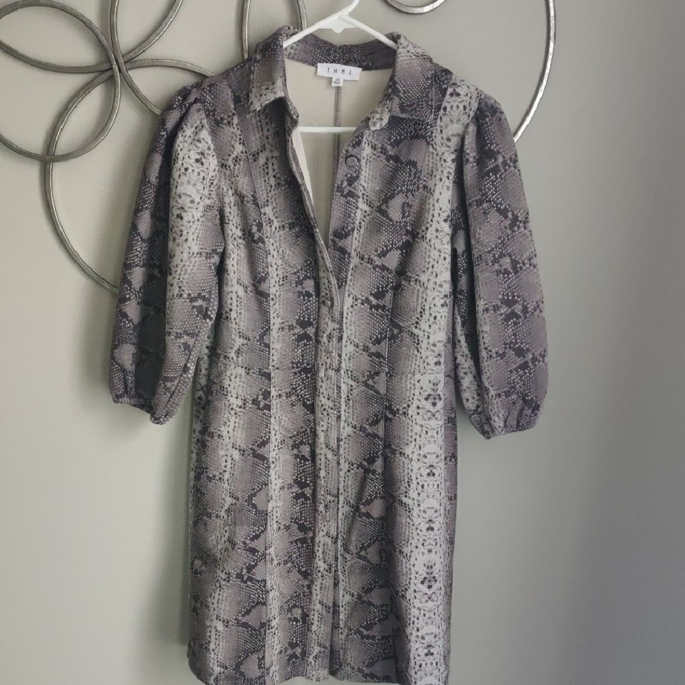 THML Snake Print Dress With Puff Sleeves